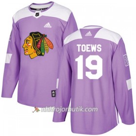 Män Ishockey Chicago Blackhawks Tröja Jonathan Toews 19 Adidas 2017-2018 Lila Fights Cancer Practice Authentic